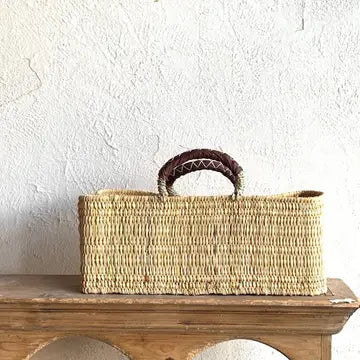 Reed Basket with Leather Handles Small
