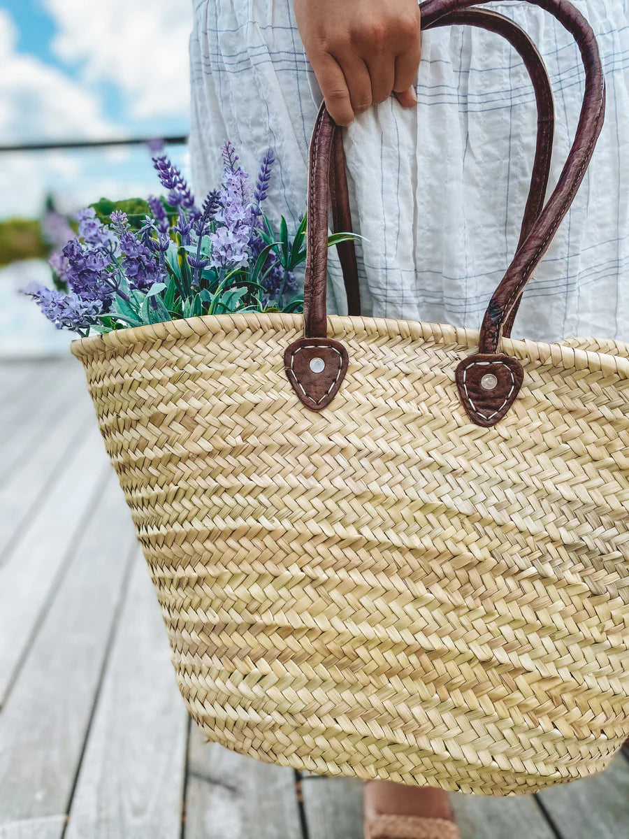 French Shopping Basket ~ Dark Brown Handle