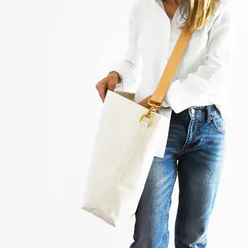 Tote Bag with Leather Strap-Tan