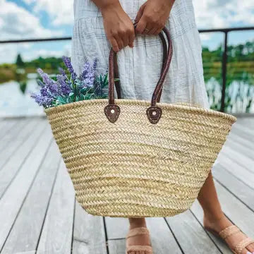 French Shopping Basket ~ Dark Brown Handle